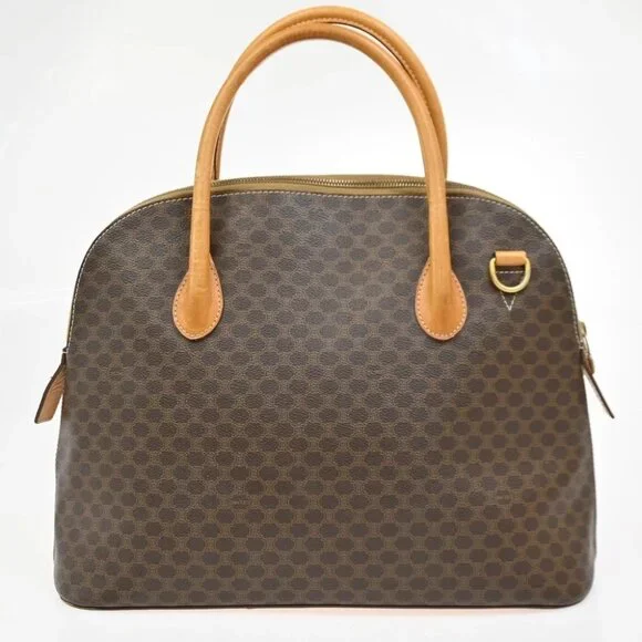 CELINE Logo Macadam Pattern Handbag PVC Leather Brown GHW Italy